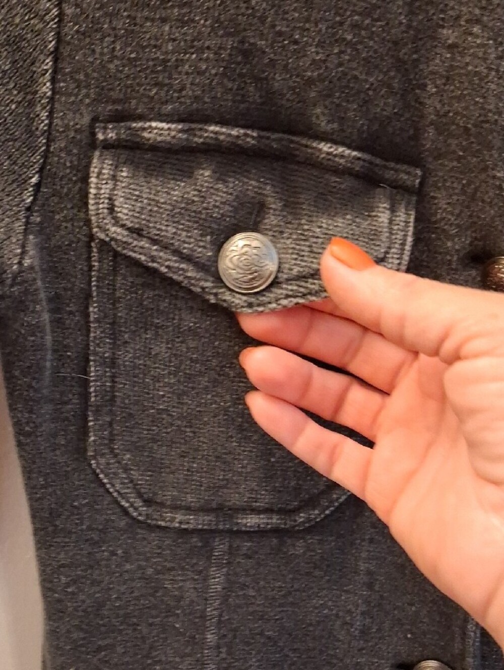 Free People Washed Black Fitted Military Button Jacket Sweatshirt NWOT - Picture 6 of 13